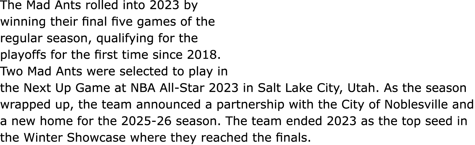 The Mad Ants rolled into 2023 by winning their final five games of the regular season, qualifying for the playoffs fo...